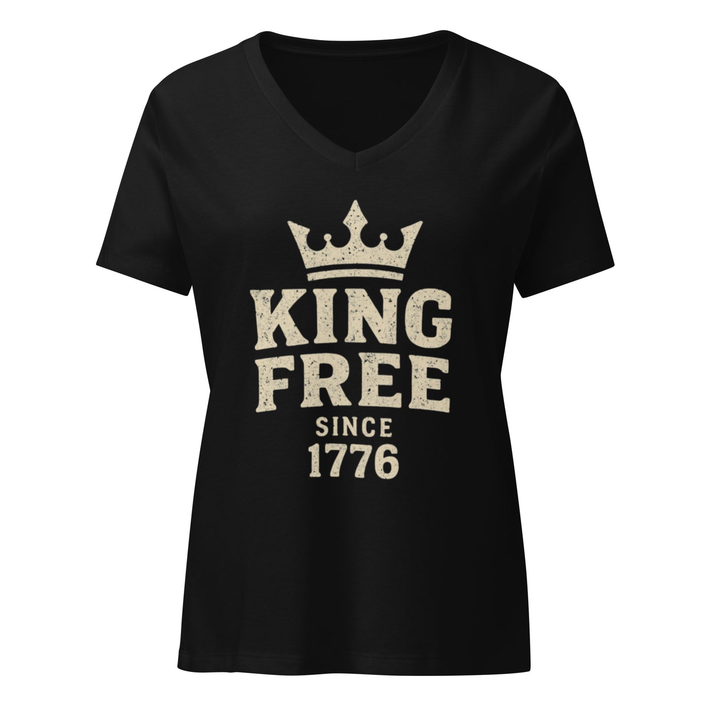 No Kings Women’s V-Neck — Black front mockup from 8647 NOW