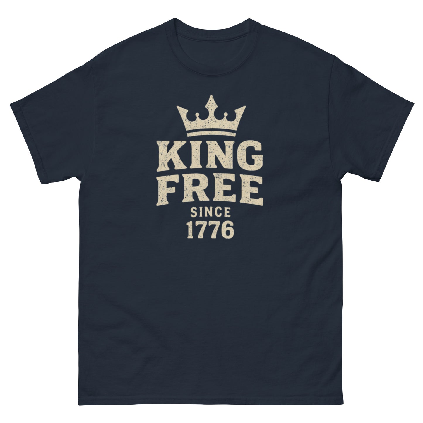 No Kings Tee — Navy front mockup from 8647 NOW