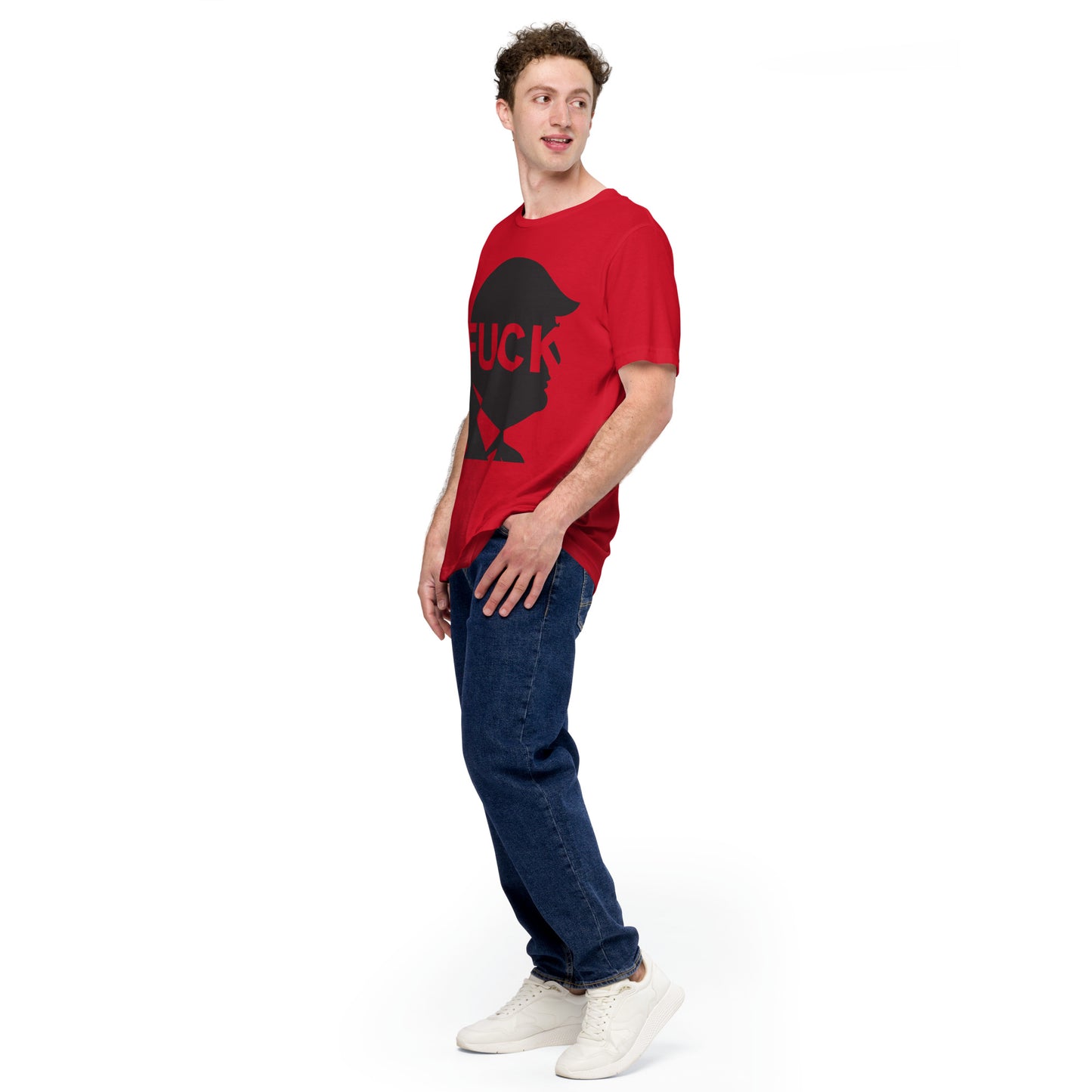 FDT Silhouette Tee — Red angled front mockup from 8647 NOW
