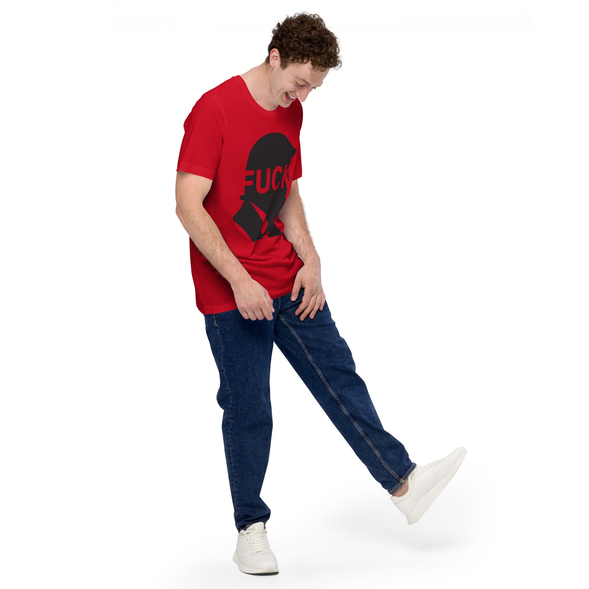 FDT Silhouette Tee — Red side front mockup from 8647 NOW