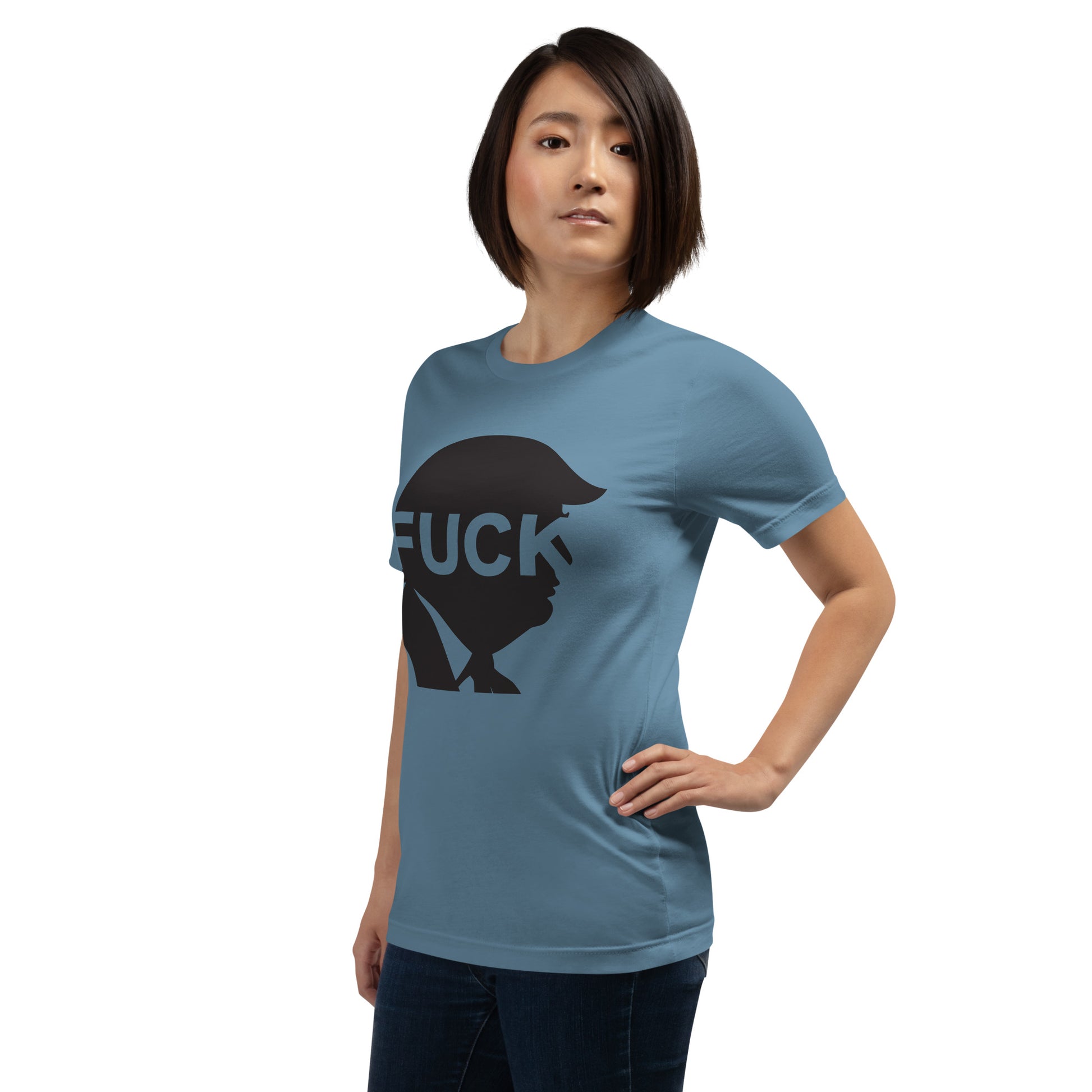 FDT Silhouette Tee — Steel Blue angled front mockup from 8647 NOW