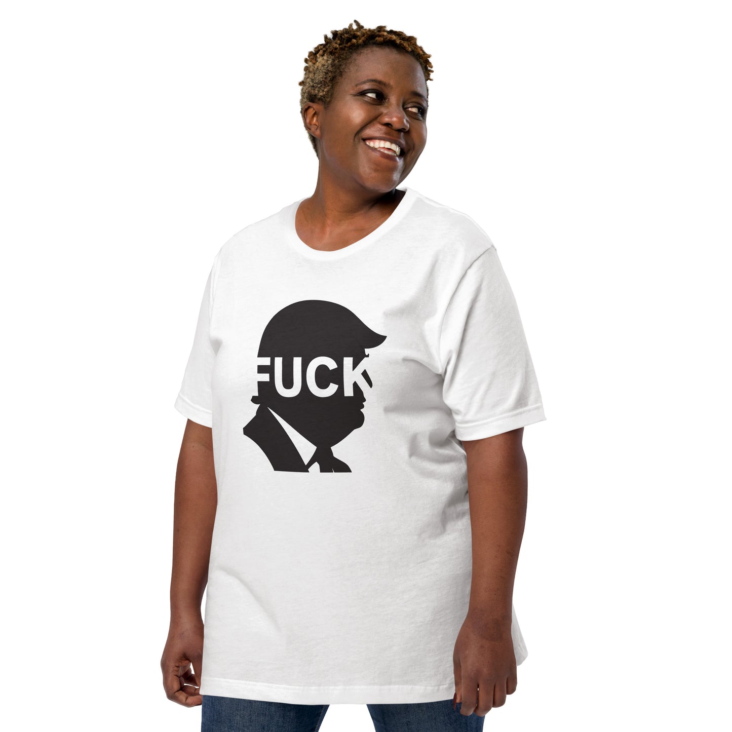 FDT Silhouette Tee — White angled front mockup from 8647 NOW