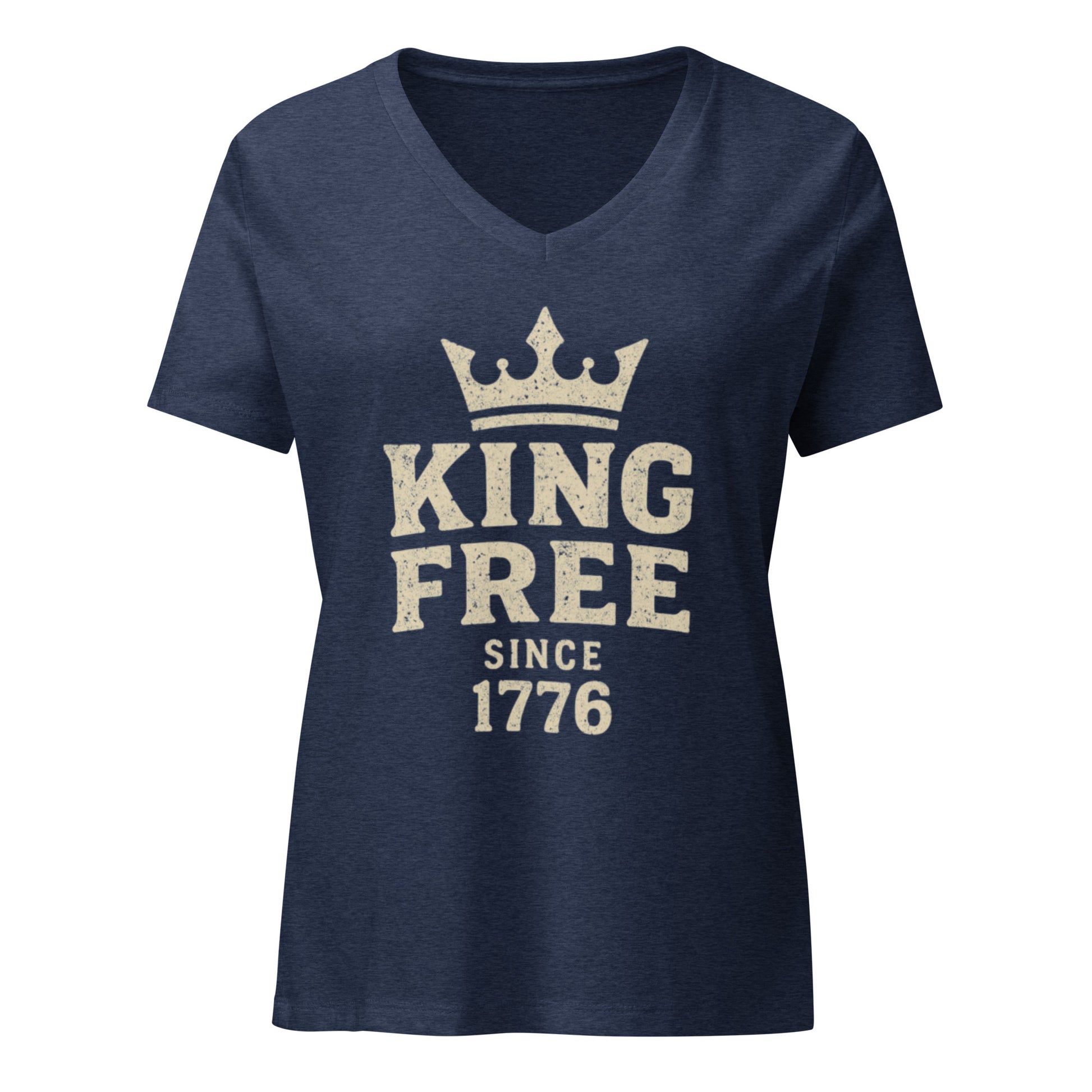 No Kings Women’s V-Neck — Heather Navy front mockup from 8647 NOW